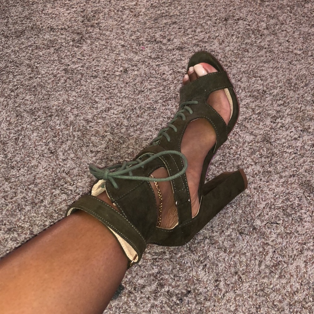 Forest Green Lace- Up Strappy Booties